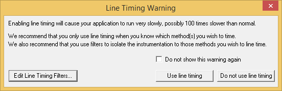 C++ Performance Validator Line Timing Warning Dialog